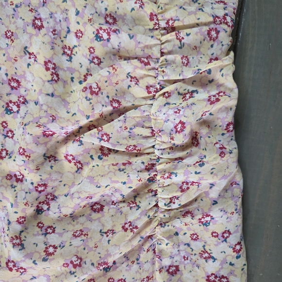 ASTR The Label Floral Midi Dress XS Puff Sleeve Ruched Cottagecore Slit - Picture 7 of 16